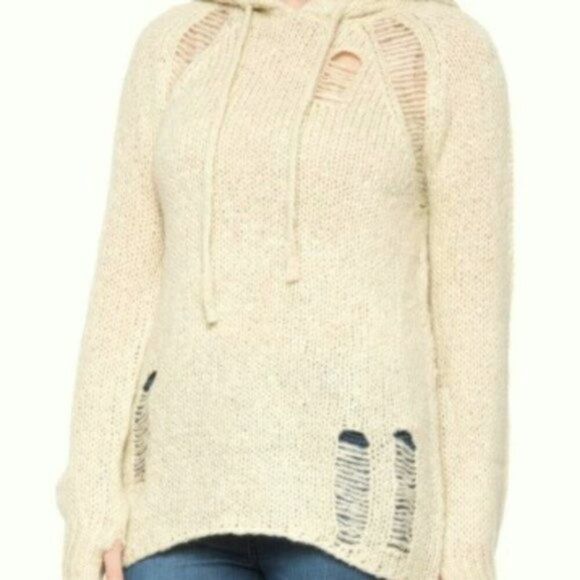 Miss Me Distressed Hooded Sweater off white M - Picture 1 of 5